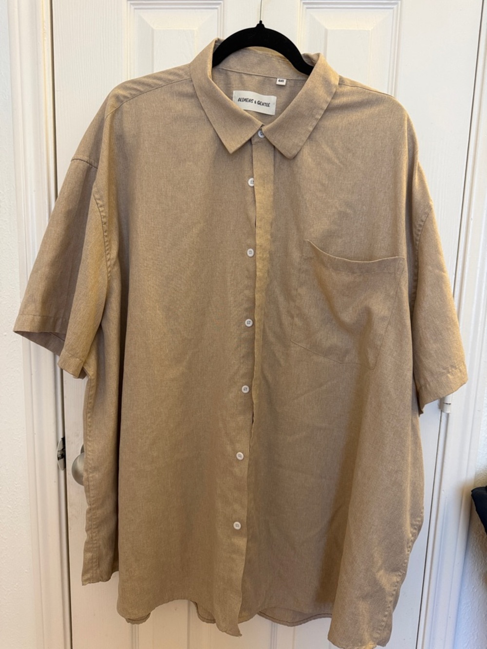 Beige Short-Sleeve Button-Up Shirt